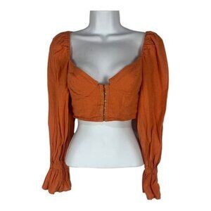 Urban Outfitters Rust Orange XS Puff Sleeve Smocked Back Crop Top 100% Cotton